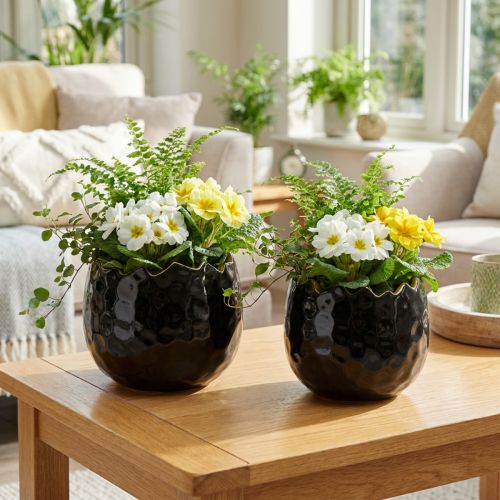 Macetero Cerámica Huevo Negro Macetero Negro Ø12cm 2uds | Floristik24.es