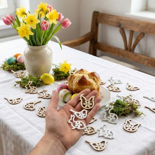 Decoración dispersa conejitos, gallinas y pájaros decoración de Pascua de madera para esparcir 72 piezas | Floristik24.es