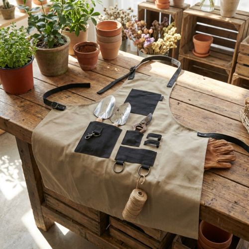 Delantal con bolsa para herramientas de jardín delantal de jardín caqui 83×85cm | Floristik24.es