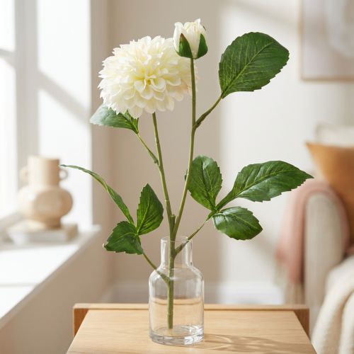 Dalia flores artificiales verde crema 2 flores 60cm | Floristik24.es