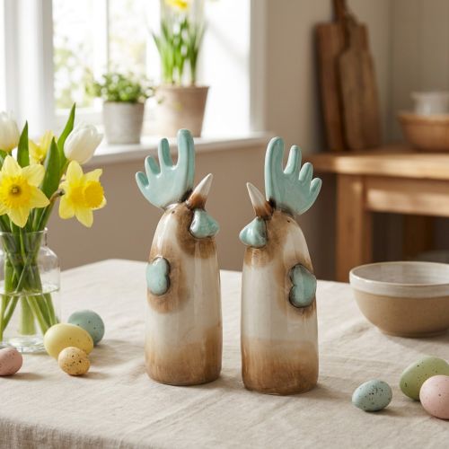 Gallo de cerámica para decoración de cocina, color azul claro y marrón, 23 cm de alto, 2 unidades. | Floristik24.es