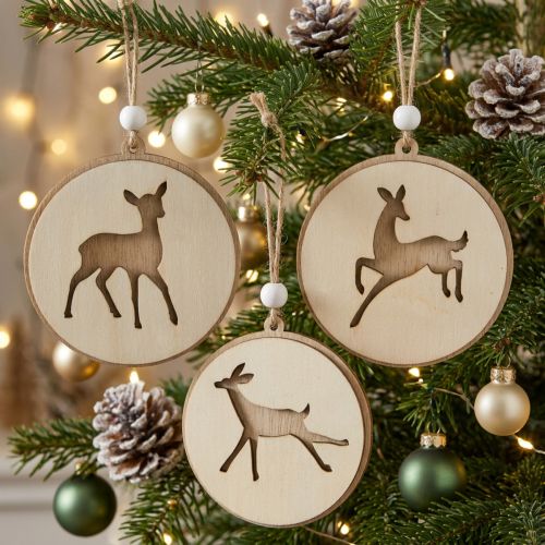 Colgante con ciervo, medallón decorativo, decoración madera, Adviento Ø9,5cm 6ud | Floristik24.es