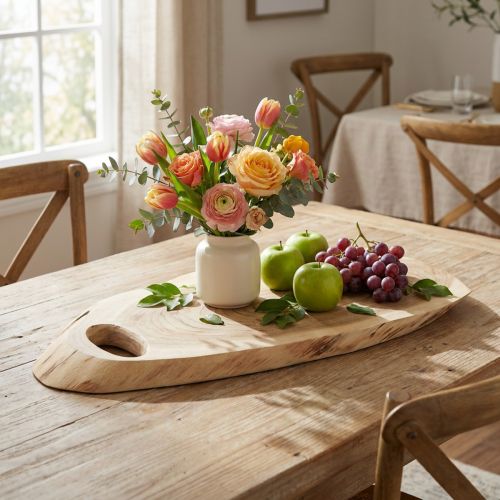 Bandeja de madera de acacia con borde natural, L36–45cm W15–21cm | Floristik24.es