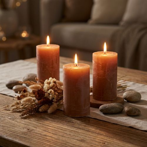 Velas de pilar de caramelo de color sólido de 70 x 120 mm, juego de 4, velas decorativas, larga duración, decoración del hogar, decoración de mesas | Floristik24.es