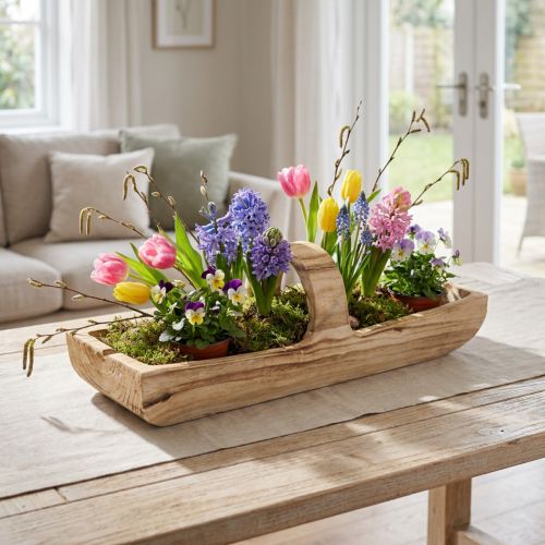 Cesta de madera con asa, madera de paulownia, 56 × 16 cm, 16 cm de alto. | Floristik24.es