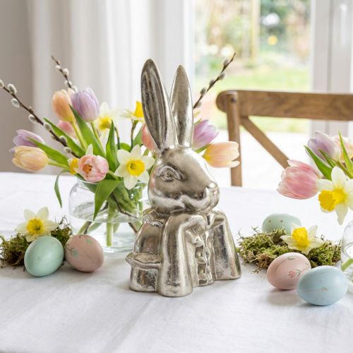 Busto decorativo de conejito de Pascua de cerámica dorada, altura 23,5 cm | Floristik24.es