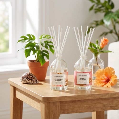 Artículo Difusor de fragancias para el hogar con exótico aroma a coco y mango para una frescura duradera, 19 cm, 2 unidades.