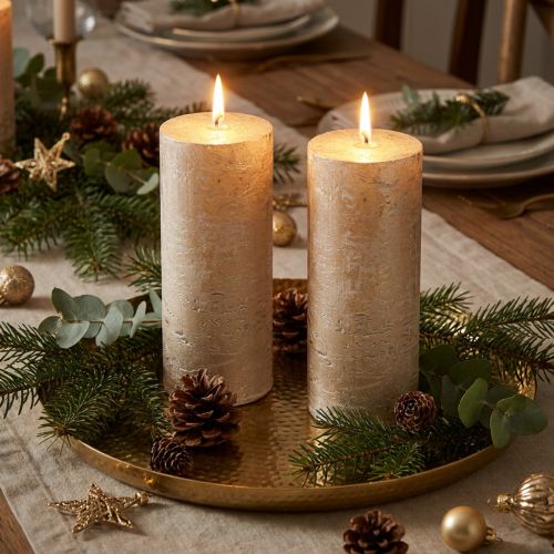 Velas de pilar, juego de 2, color dorado claro, 85×200 mm - Larga duración, elegante decoración de mesa | Floristik24.es