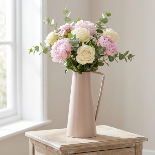 Jarrón decorativo de metal, jarra decorativa, rosa, cónico, florero vintage, 38cm | Floristik24.es
