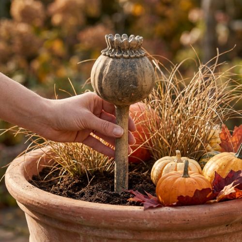 Adorno de piedra artificial amapola decoración antigua marrón Ø13cm L37.5cm | Floristik24.es