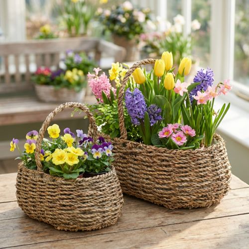 Cesta para plantas con asa, cesta para flores, L23/35cm, juego de 2 | Floristik24.es