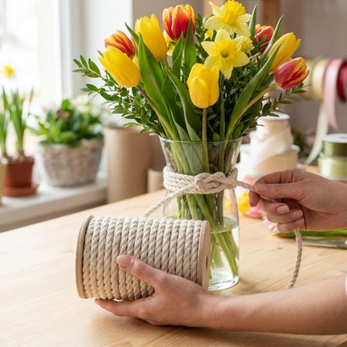 Cinta de yute cordón de yute cordón decoración de yute blanco crema Ø7mm 5m | Floristik24.es