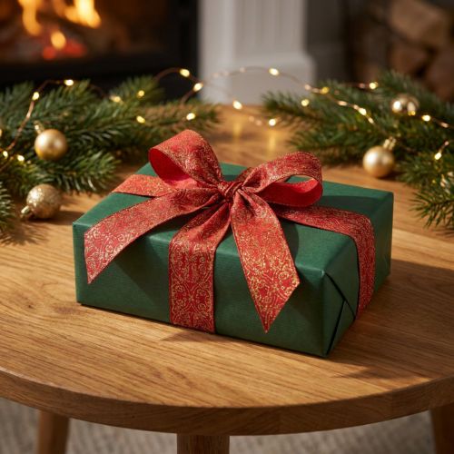 Artículo Cinta de regalo con estampado festivo para manualidades y decoración, 40 mm x 15 m