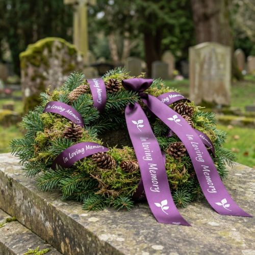 Artículo Cinta de luto en plata violeta en memoria amorosa 15 mm 25 m