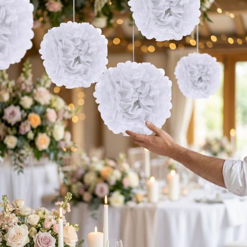 Pompón de papel Blanco Ø30cm 5piezas | Floristik24.es