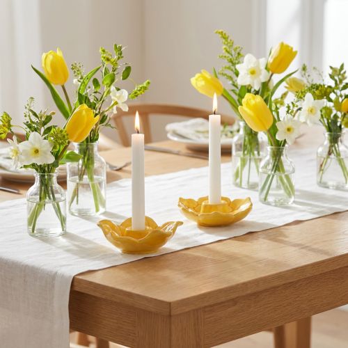 Artículo Portavelas cónicos de cerámica, decorativos con forma de flor para una elegante decoración de mesa, 11 cm, 2 unidades.