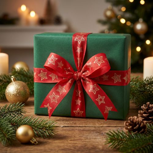 Cinta de regalo estrellas cinta navideña oro rojo 25mm 18m | Floristik24.es