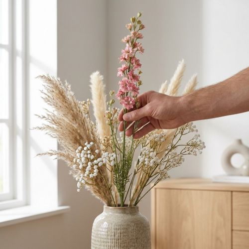 Delphinium rosa larkspur seco (artificial), florero decorativo 64cm 25g | Floristik24.es