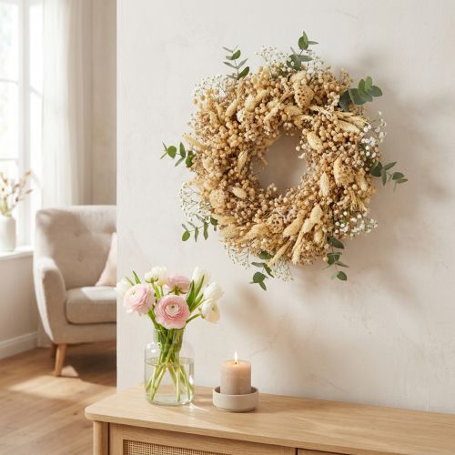 Corona de flores secas corona decorativa blanqueada crema Ø25cm | Floristik24.es
