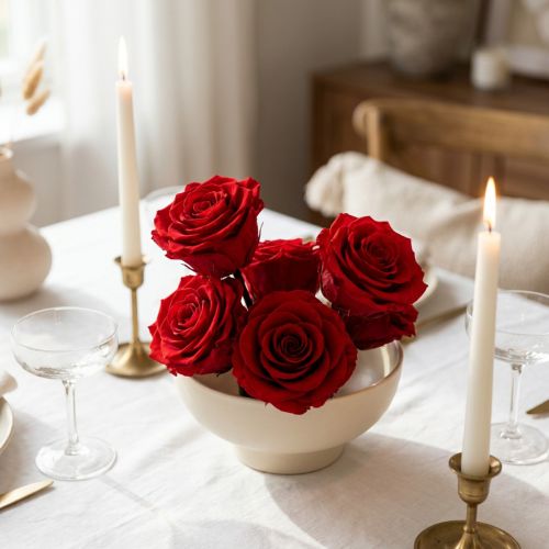 Rosas preservadas medianas Ø4-4,5cm rojas 8 piezas | Floristik24.es