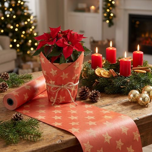 Papel para dobladillos con estrellas, rollo para artículos de floristería, 25 cm x 100 m | Floristik24.es