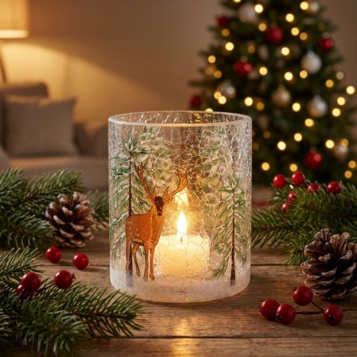 Portavelas de cristal craquelado de Navidad portavelas de cristal Al. 13 cm | Floristik24.es