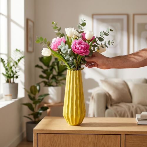 Jarrón con diseño acanalado para una elegante decoración interior en el salón, 33 cm. | Floristik24.es
