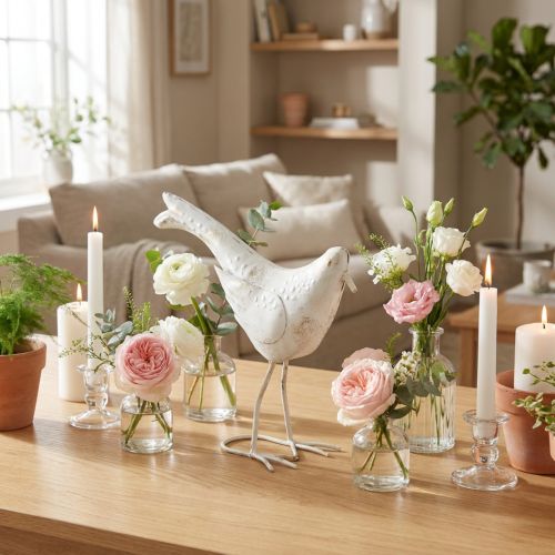 Decoración pájaro en metal Estilo vintage Blanco 29×24.5cm | Floristik24.es