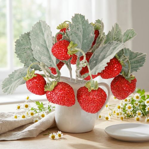Artículo Fresas artificiales (juego de 6): un artículo decorativo duradero, 23 cm