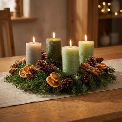 Artículo Velas cilíndricas verdes, 3 tonos, color sólido, estilo rústico, 70x100 mm, juego de 12, para decoración y Adviento.