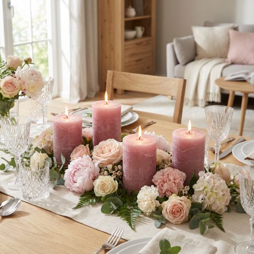 Velas de pilar de color liso, rosa antiguo, 70 x 100 mm, juego de 4 - Decoración romántica | Floristik24.es