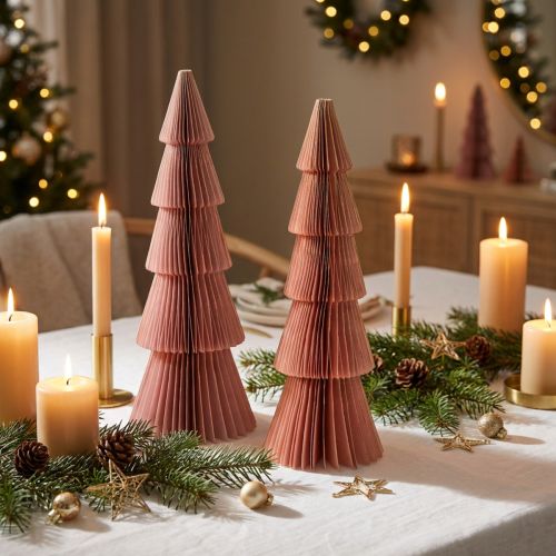 Decoración de mesa Árbol de Navidad Papel alveolar Albaricoque Dorado H30cm 2 piezas | Floristik24.es