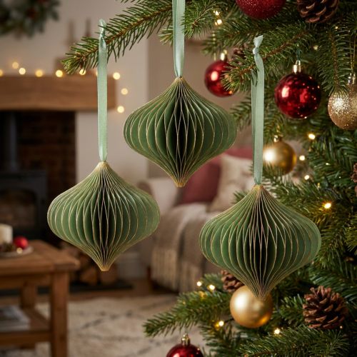 Adornos navideños vintage, papel verde y dorado, Ø8cm, juego de 4 | Floristik24.es