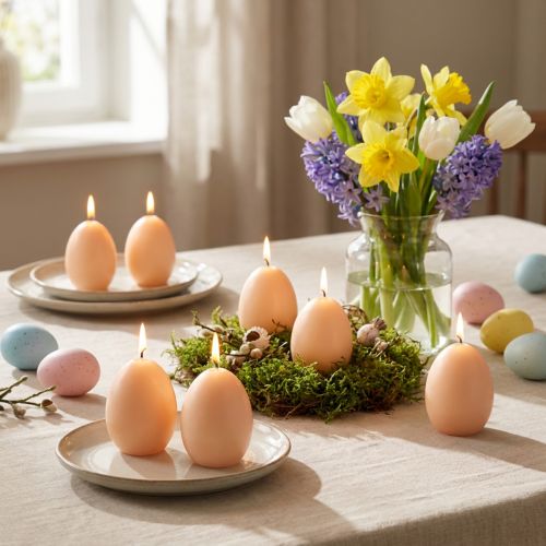 Velas de Pascua con forma de huevo Color melocotón Ø6cm, A9cm, 6 uds | Floristik24.es