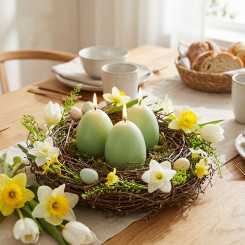 Velas de Pascua con forma de huevo, verdes, 9 cm, 20 cm de alto, 6 unidades. | Floristik24.es