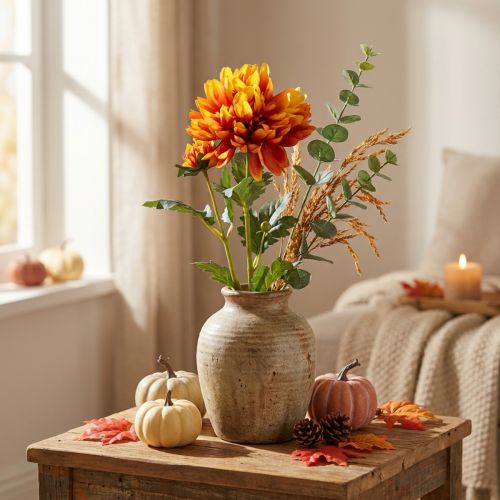 Flores artificiales decoración dalias flores artificiales naranja 62cm | Floristik24.es