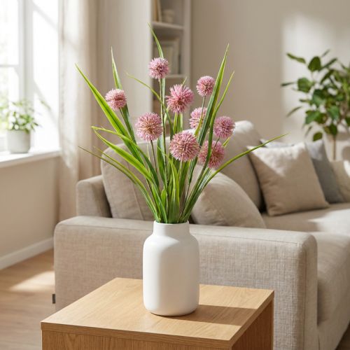 Flores artificiales bola flor allium cebolla ornamental artificial rosa 45cm | Floristik24.es