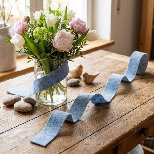 Cinta de fieltro azul 7,5cm 5m | Floristik24.es