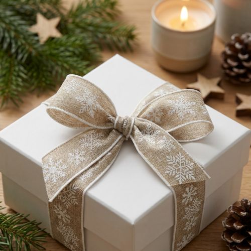 Cinta decorativa Navidad copo de nieve gris blanco An25mm L20m | Floristik24.es