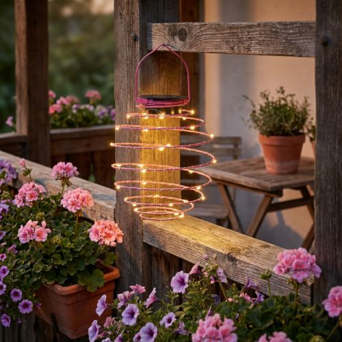 Jardín solar rosa claro 22cm con 25 LEDs blanco cálido | Floristik24.es