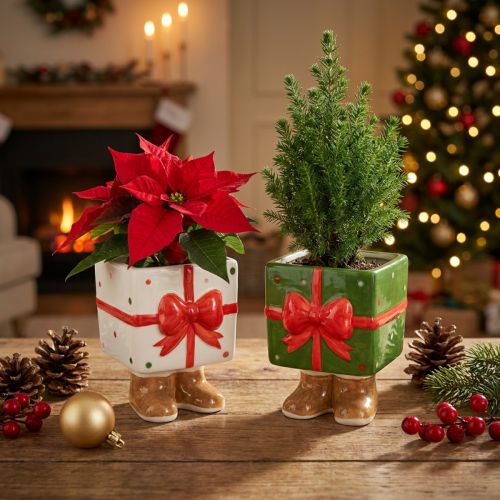 Maceta de cerámica para decoración navideña, diseño de regalo con bonitos pies. | Floristik24.es