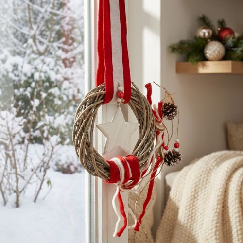 Corona navideña para colgar ventana roja, blanca Ø20cm L98cm | Floristik24.es
