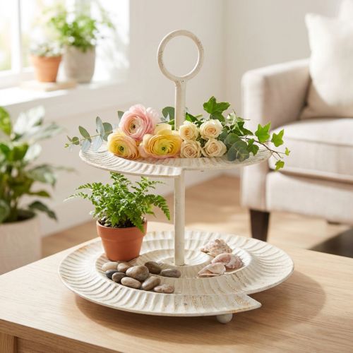 Artículo Bandeja vintage de dos niveles para decoración elegante Sala de estar o mesa, 39 cm