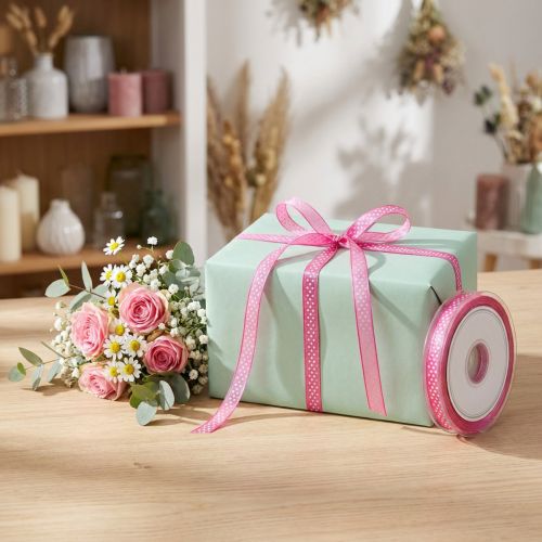 Cinta decorativa con lunares rosa 7mm 20m | Floristik24.es