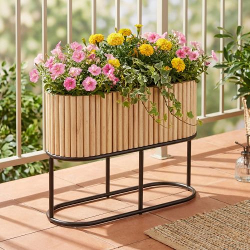 Mini jardinera elevada, maceta, de madera, ovalada, 50×20cm, H40cm | Floristik24.es