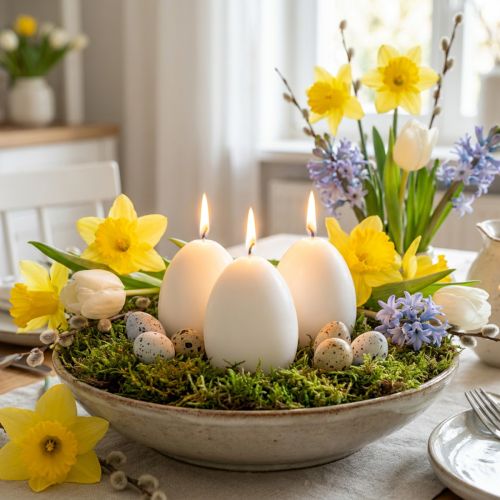Velas de Pascua con forma de huevo, velas especiales para Pascua, blancas, 9 cm, 6 unidades | Floristik24.es