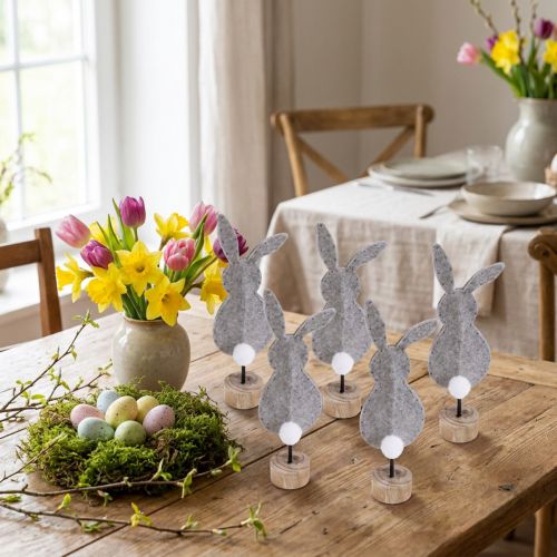 Soporte decoración de mesa decoración conejito de Pascua fieltro gris 19cm 12 piezas | Floristik24.es