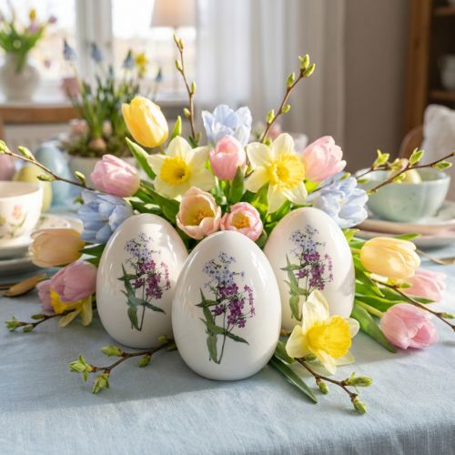 Decoración de huevos de Pascua de cerámica con decoración floral 12cm 3ud | Floristik24.es