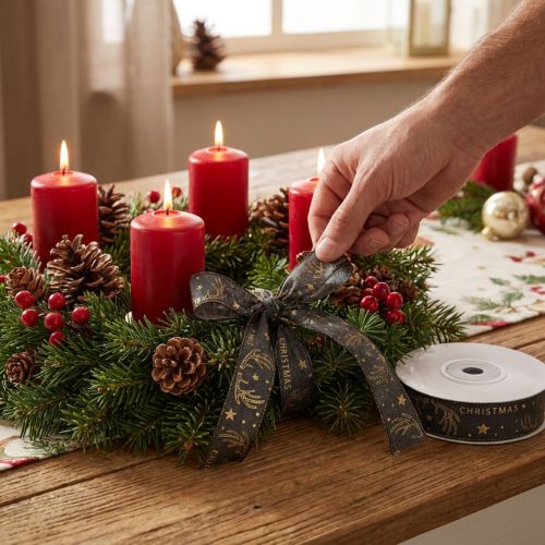 Artículo Cinta navideña decoración de asta de estrella marrón dorado An25mm L15m