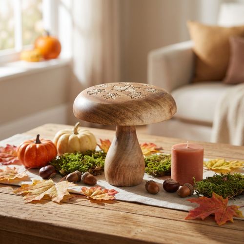 Decoración de setas de madera decoración de madera de setas decoración de otoño natural Ø15cm H14,5cm | Floristik24.es